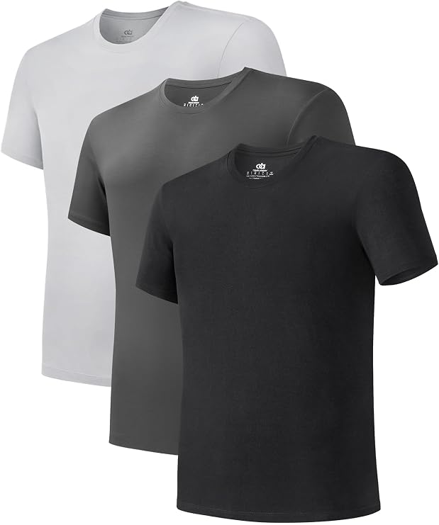 Bamboo rayon crew-neck T-shirts in white, charcoal and black manufactured by TTI Knitwear